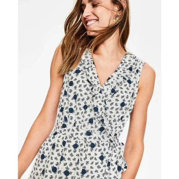 Boden Dresses & Skirts - Boden Nancy Linen Midi Dress flower v-neck 8 R White blue A004530